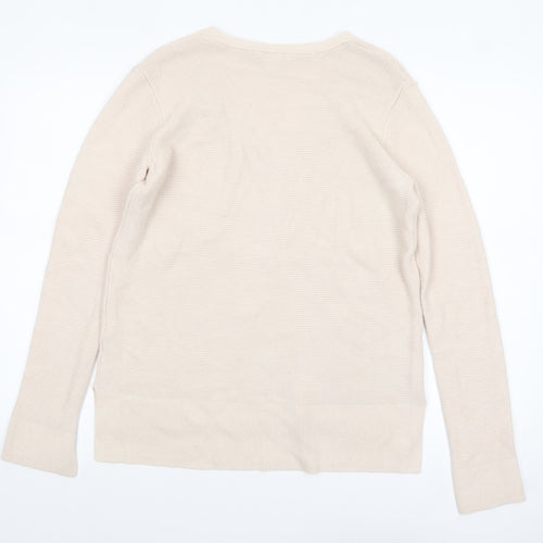 BASIC Women Beige V-Neck Pullover Jumper Size S Cotton Blend