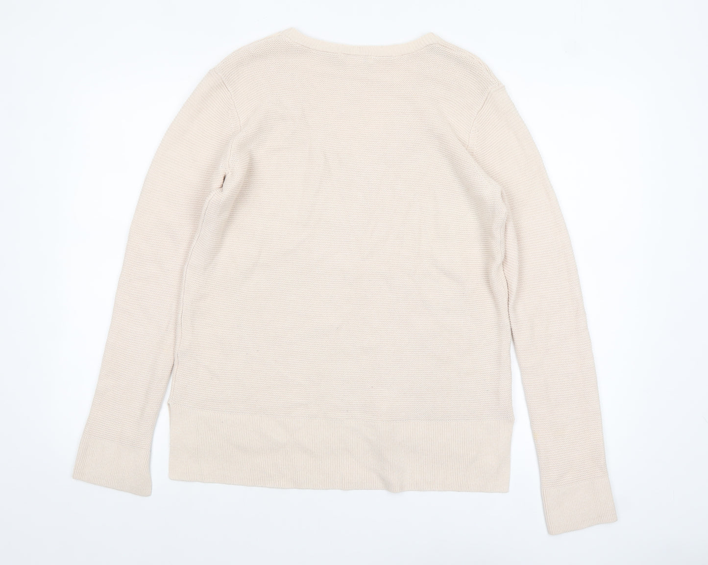 BASIC Women Beige V-Neck Pullover Jumper Size S Cotton Blend