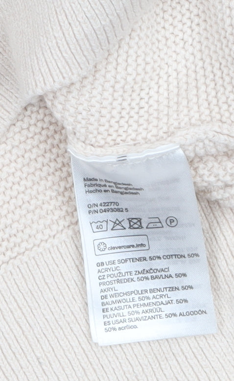 BASIC Women Beige V-Neck Pullover Jumper Size S Cotton Blend