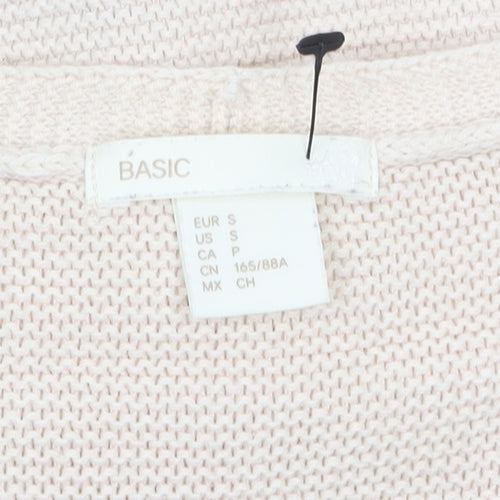 BASIC Women Beige V-Neck Pullover Jumper Size S Cotton Blend