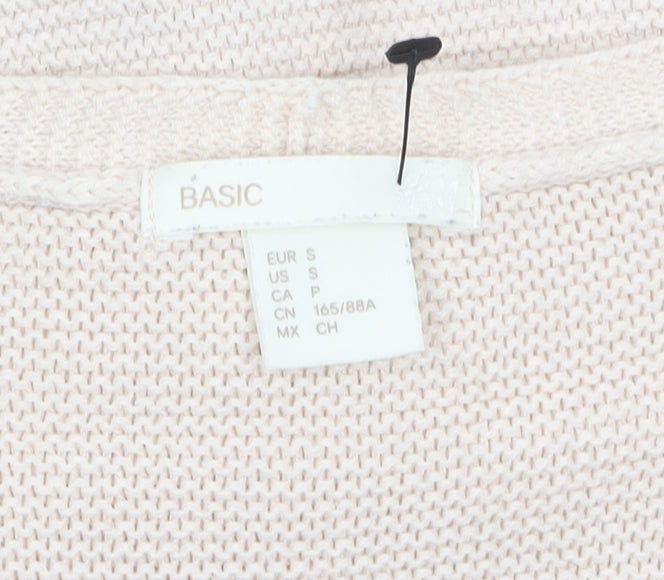 BASIC Women Beige V-Neck Pullover Jumper Size S Cotton Blend