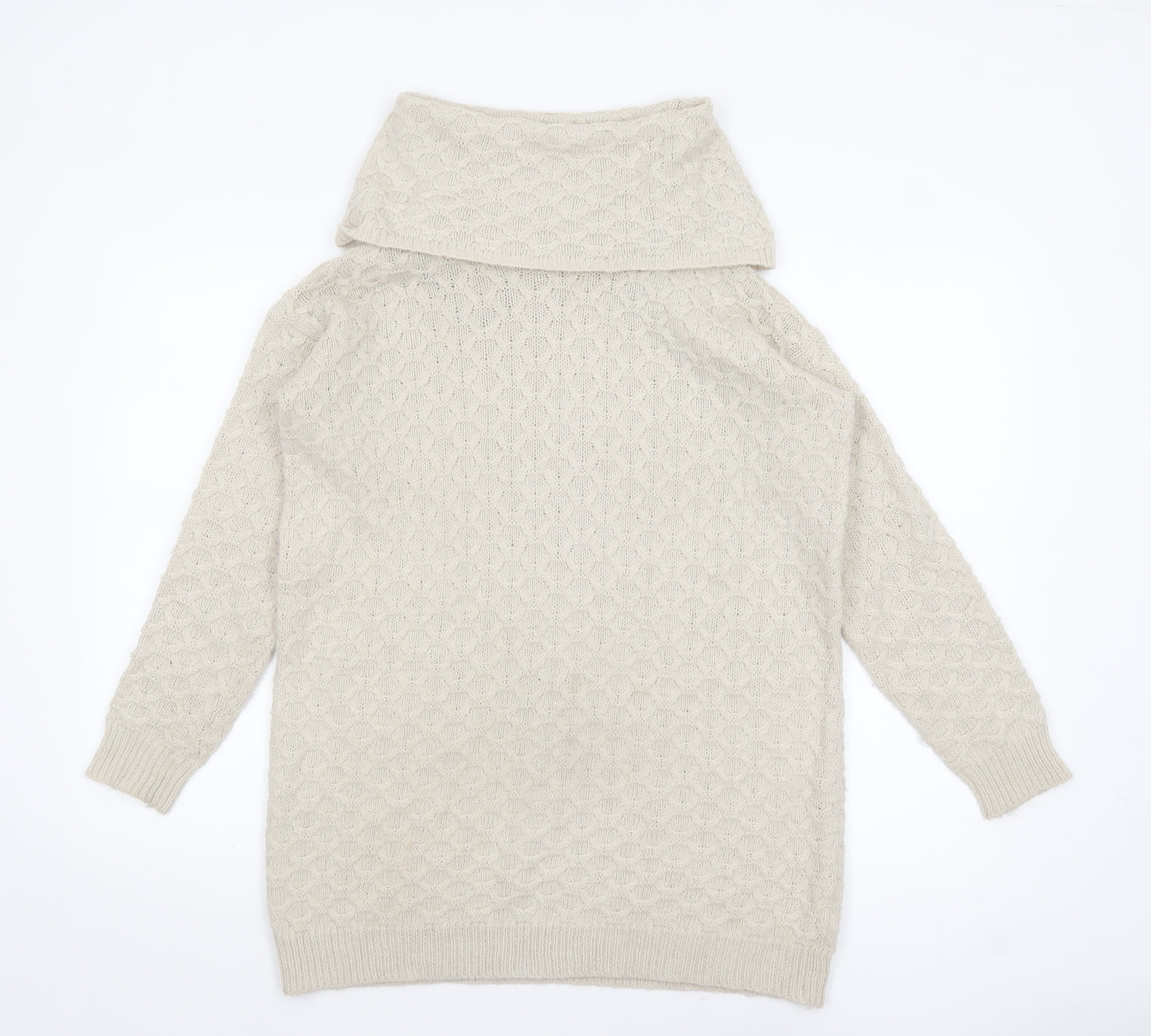H&M Womens Beige Cowl Neck Long Sleeve Knit Jumper XS