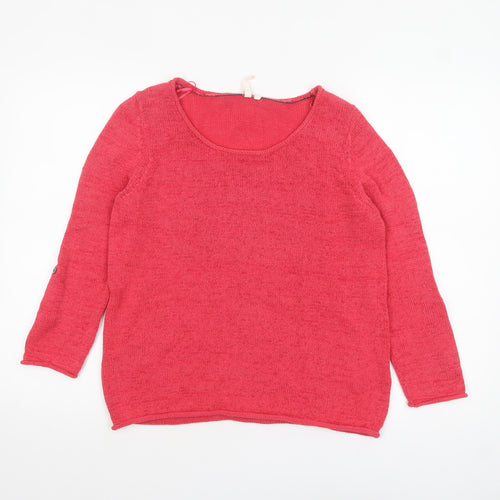 White Stuff Women's Pink Linen Cotton Scoop Neck Jumper Size M