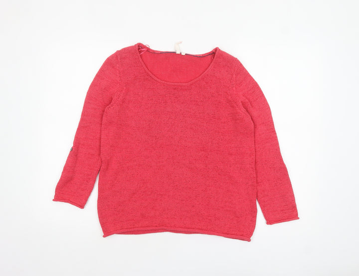 White Stuff Women's Pink Linen Cotton Scoop Neck Jumper Size M