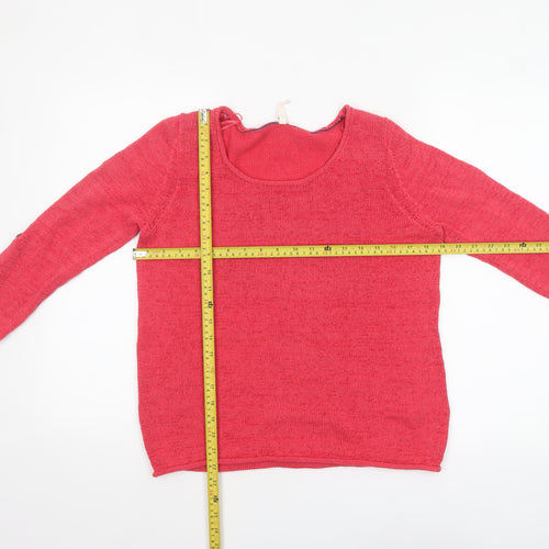 White Stuff Women's Pink Linen Cotton Scoop Neck Jumper Size M