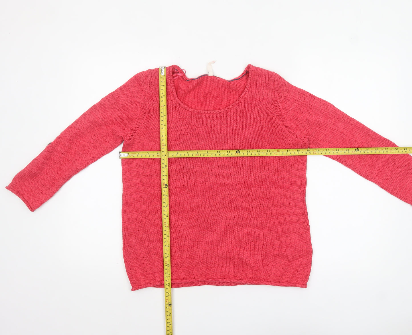 White Stuff Women's Pink Linen Cotton Scoop Neck Jumper Size M