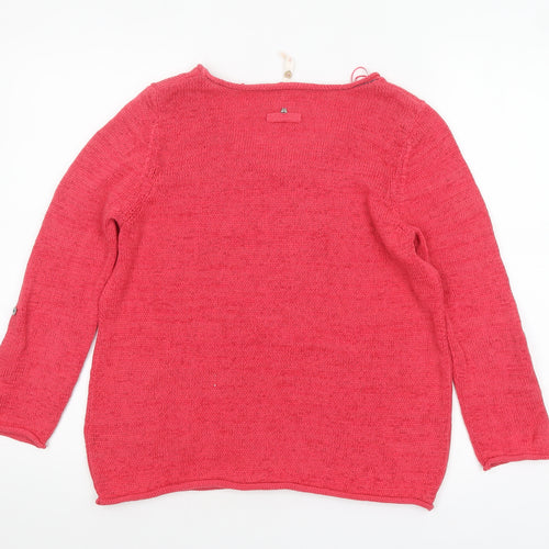 White Stuff Women's Pink Linen Cotton Scoop Neck Jumper Size M