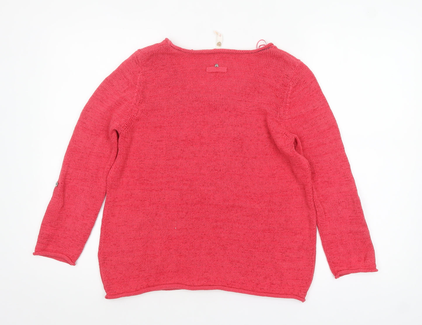 White Stuff Women's Pink Linen Cotton Scoop Neck Jumper Size M
