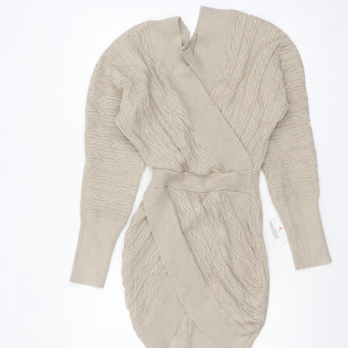 ASOS Women’s Beige Wrap Cable Knit Short Dress Size 8