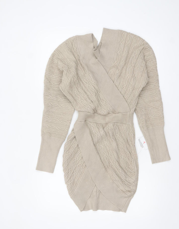 ASOS Women’s Beige Wrap Cable Knit Short Dress Size 8