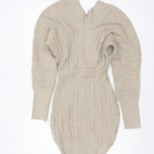 ASOS Women’s Beige Wrap Cable Knit Short Dress Size 8