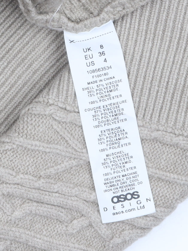 ASOS Women’s Beige Wrap Cable Knit Short Dress Size 8