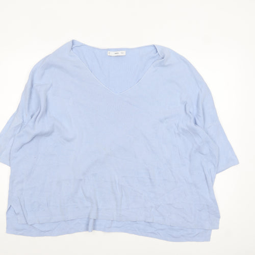 MNG Women's Blue Cotton V-Neck Relaxed Pullover Jumper Size L