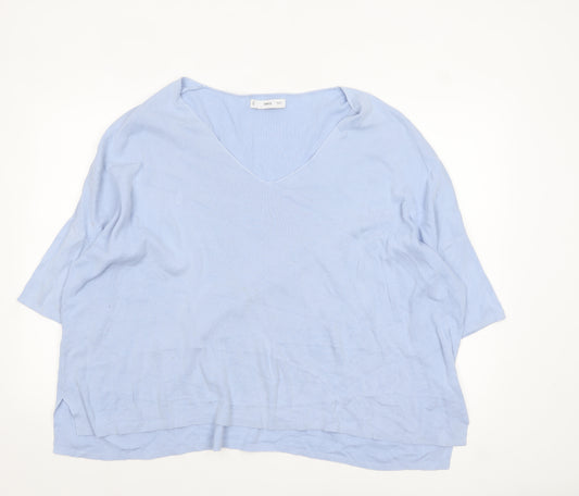 MNG Women's Blue Cotton V-Neck Relaxed Pullover Jumper Size L