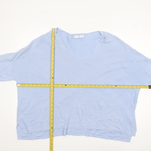 MNG Women's Blue Cotton V-Neck Relaxed Pullover Jumper Size L