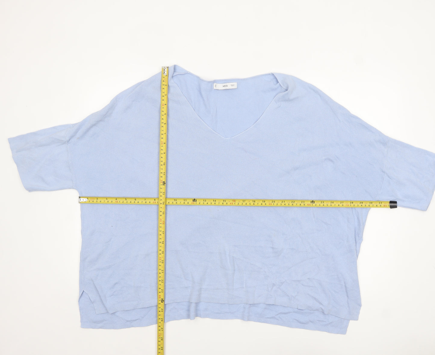 MNG Women's Blue Cotton V-Neck Relaxed Pullover Jumper Size L