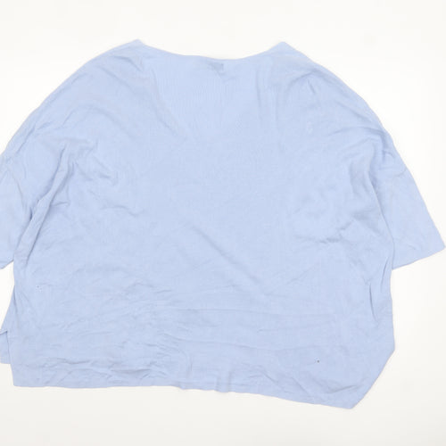 MNG Women's Blue Cotton V-Neck Relaxed Pullover Jumper Size L