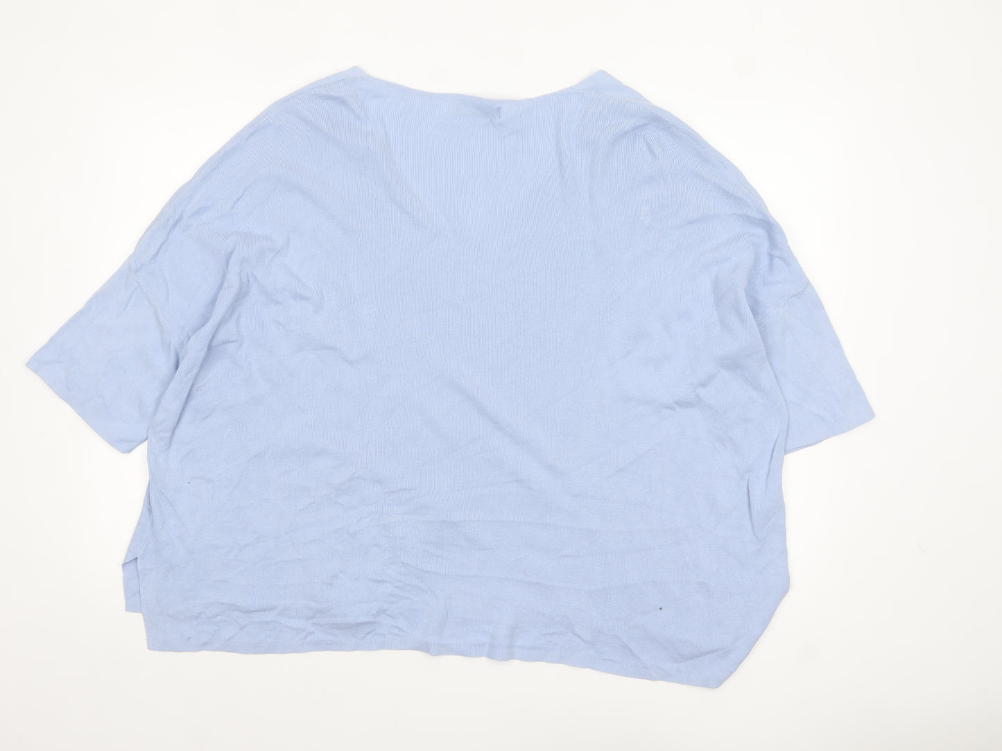 MNG Women's Blue Cotton V-Neck Relaxed Pullover Jumper Size L