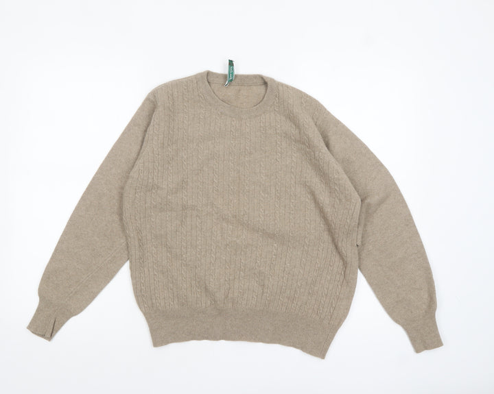 Green Lamb Women Beige Wool Cable-Knit Jumper M