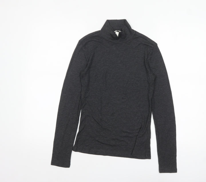 H&M Women’s Grey Roll Neck Long Sleeve Jersey Top Size 8
