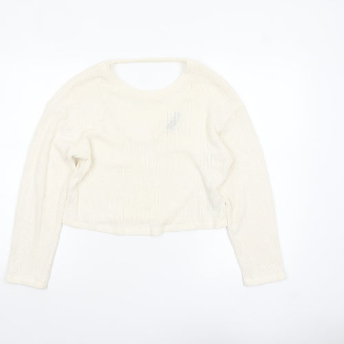 Bershka Women’s Ivory V-Neck Knit Jumper Size S