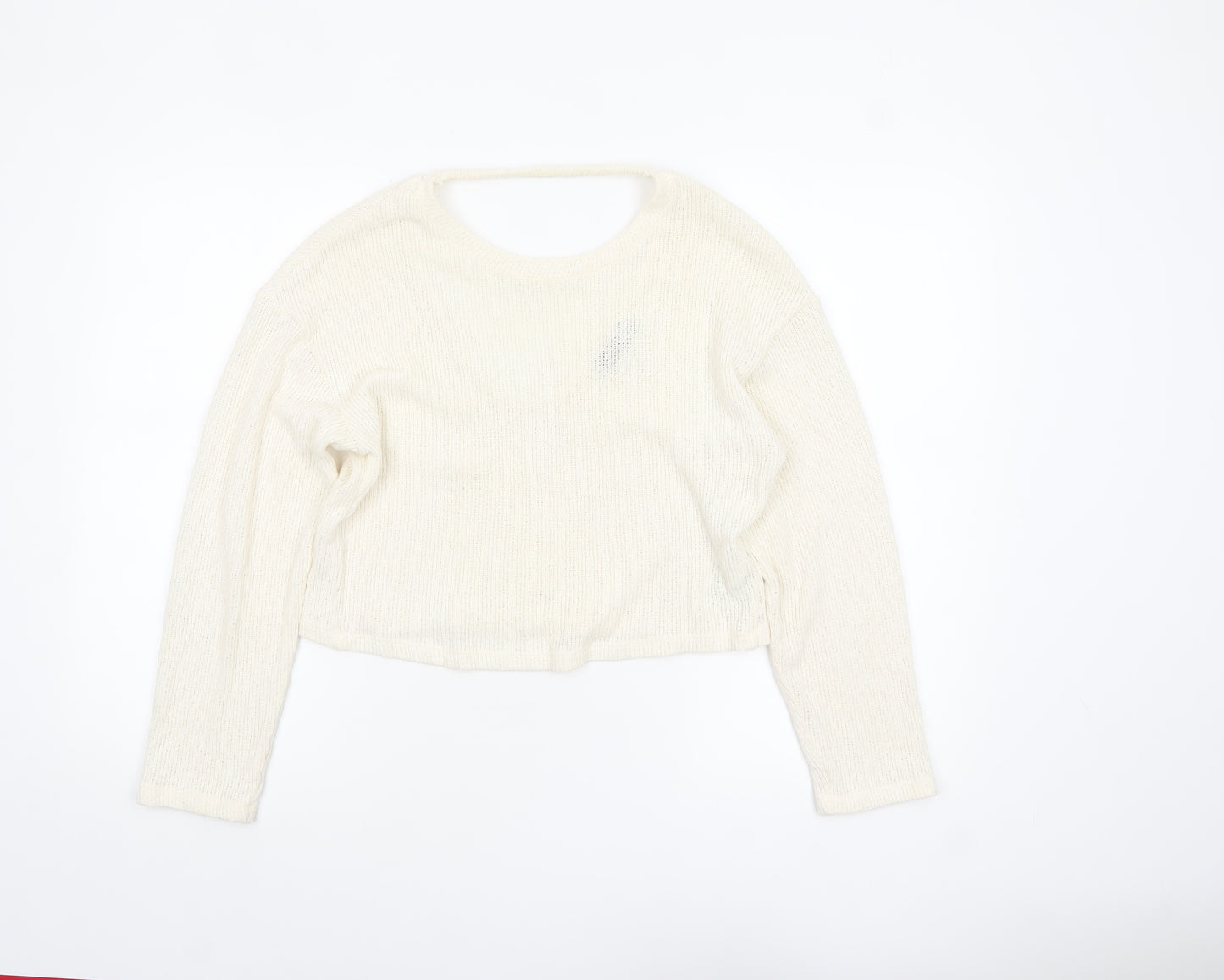 Bershka Women’s Ivory V-Neck Knit Jumper Size S