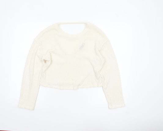 Bershka Women’s Ivory V-Neck Knit Jumper Size S