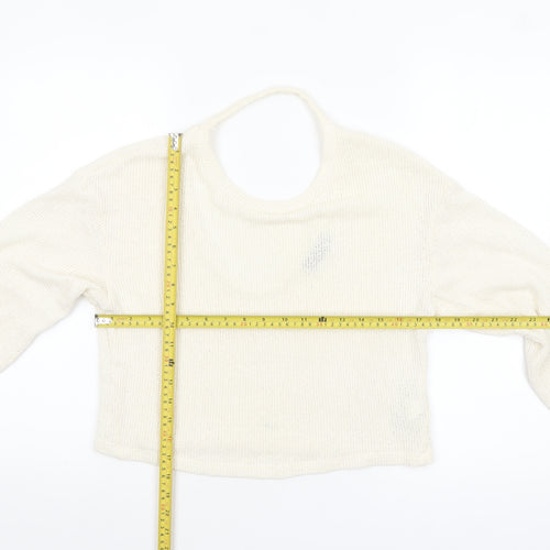 Bershka Women’s Ivory V-Neck Knit Jumper Size S