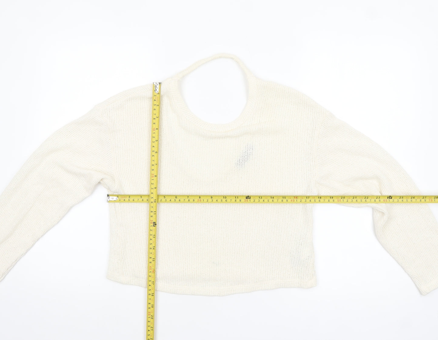 Bershka Women’s Ivory V-Neck Knit Jumper Size S