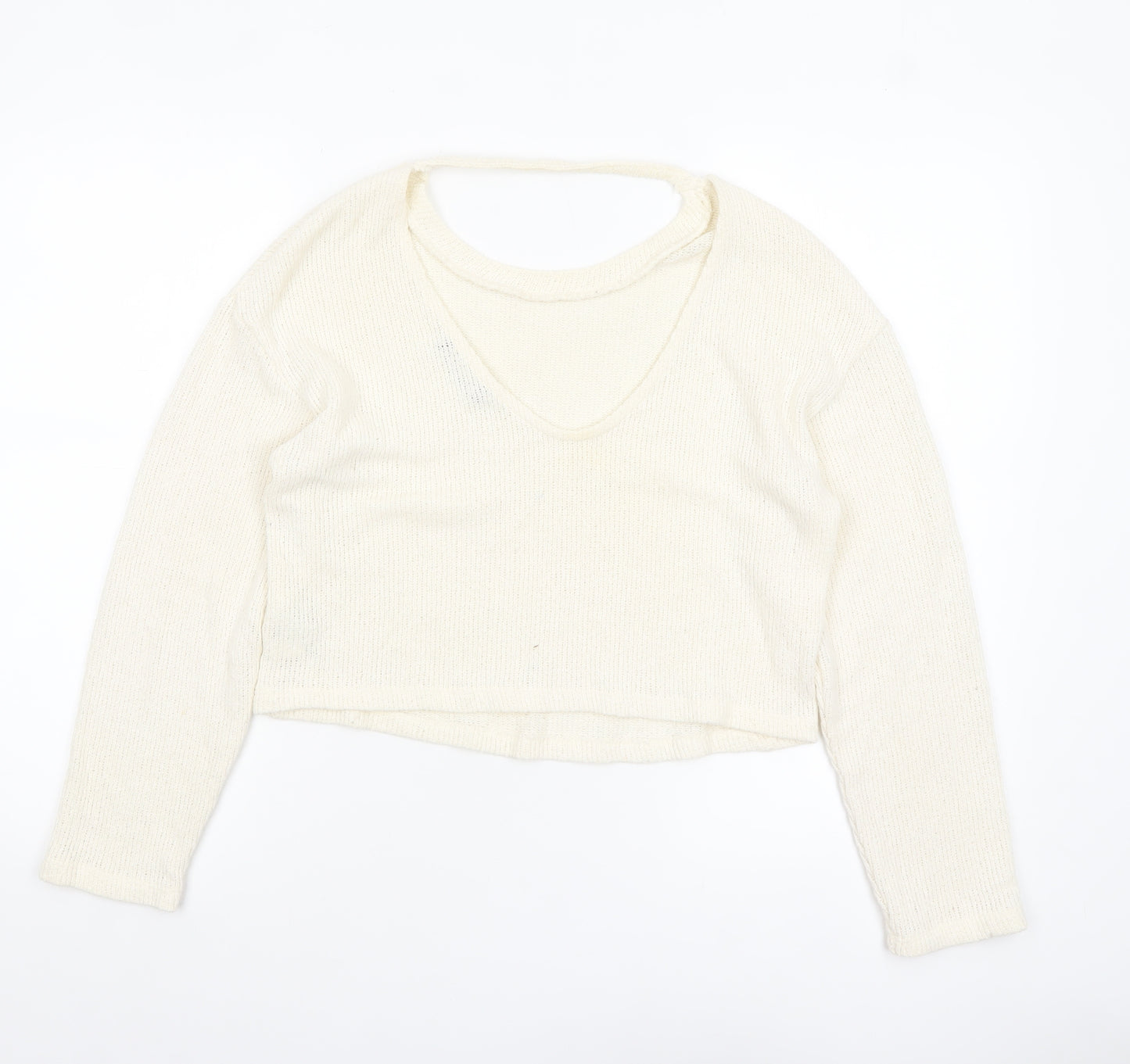 Bershka Women’s Ivory V-Neck Knit Jumper Size S