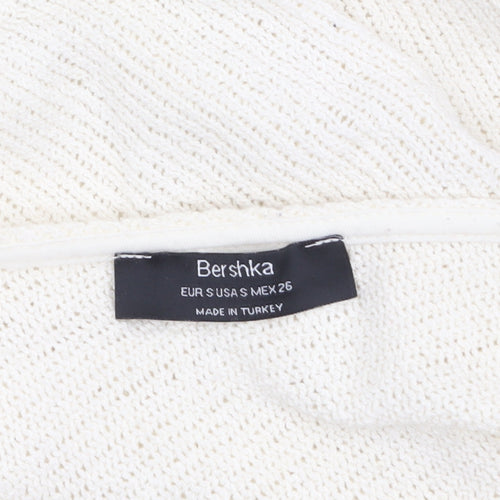 Bershka Women’s Ivory V-Neck Knit Jumper Size S