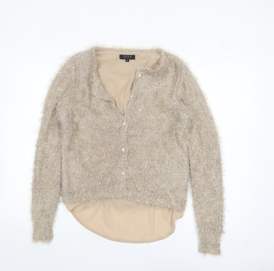 Koan Women Beige Sequin Knit Cardigan Medium