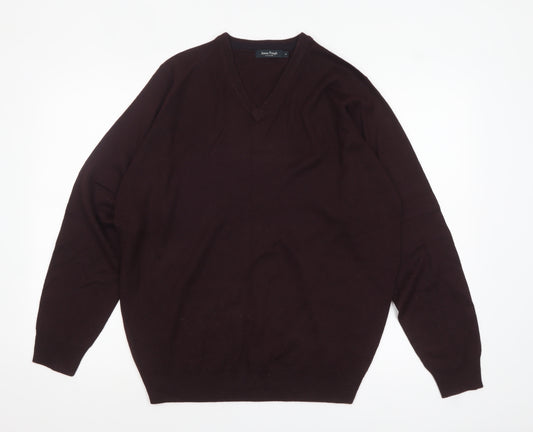 James Pringle Mens Brown V-Neck Acrylic Jumper Medium