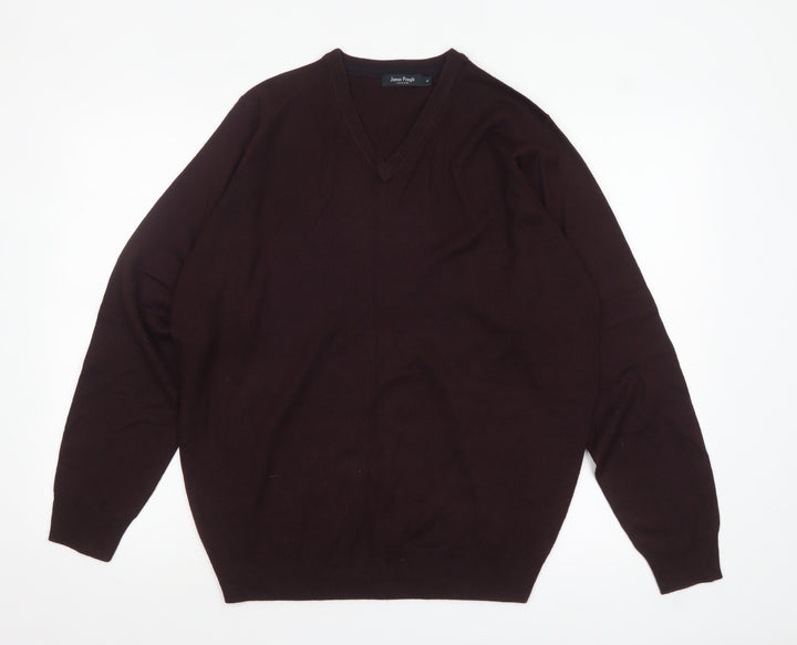 James Pringle Mens Brown V-Neck Acrylic Jumper Medium