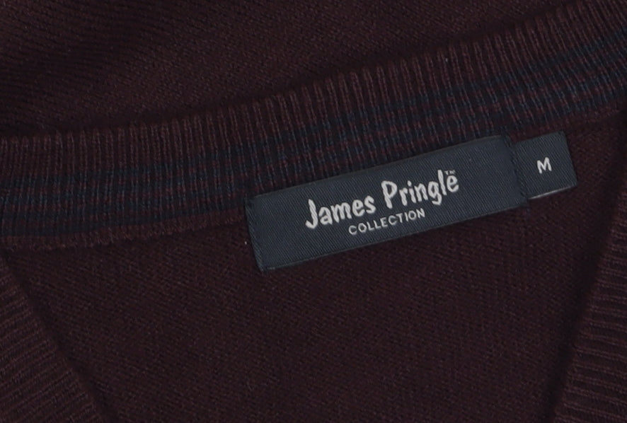 James Pringle Mens Brown V-Neck Acrylic Jumper Medium