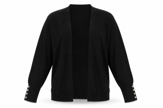 Front view of Cyrus Women Black L Knit Cardigan Lightweight Open Front