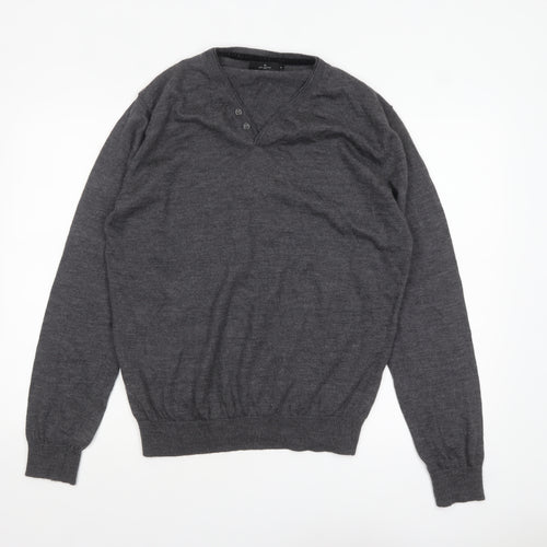 Jeff Banks Men’s Grey XL Wool Henley Jumper Extra Fine Merino