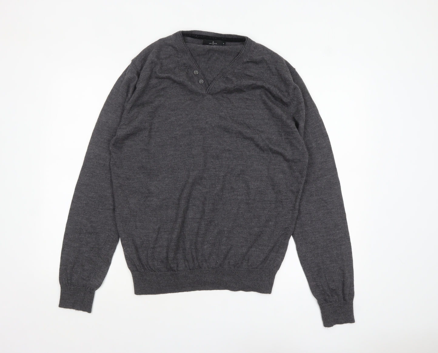 Jeff Banks Men’s Grey XL Wool Henley Jumper Extra Fine Merino