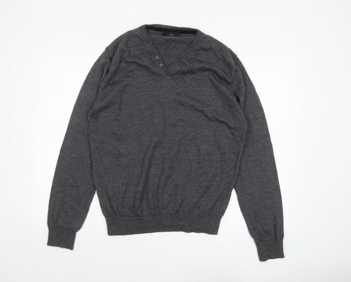 Jeff Banks Men’s Grey XL Wool Henley Jumper Extra Fine Merino