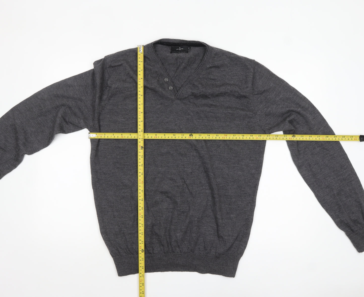 Jeff Banks Men’s Grey XL Wool Henley Jumper Extra Fine Merino