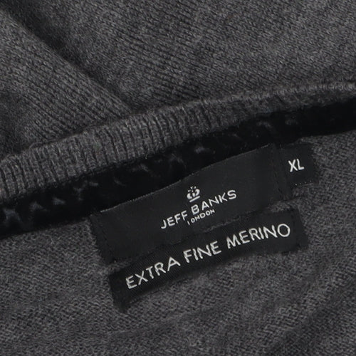 Jeff Banks Men’s Grey XL Wool Henley Jumper Extra Fine Merino