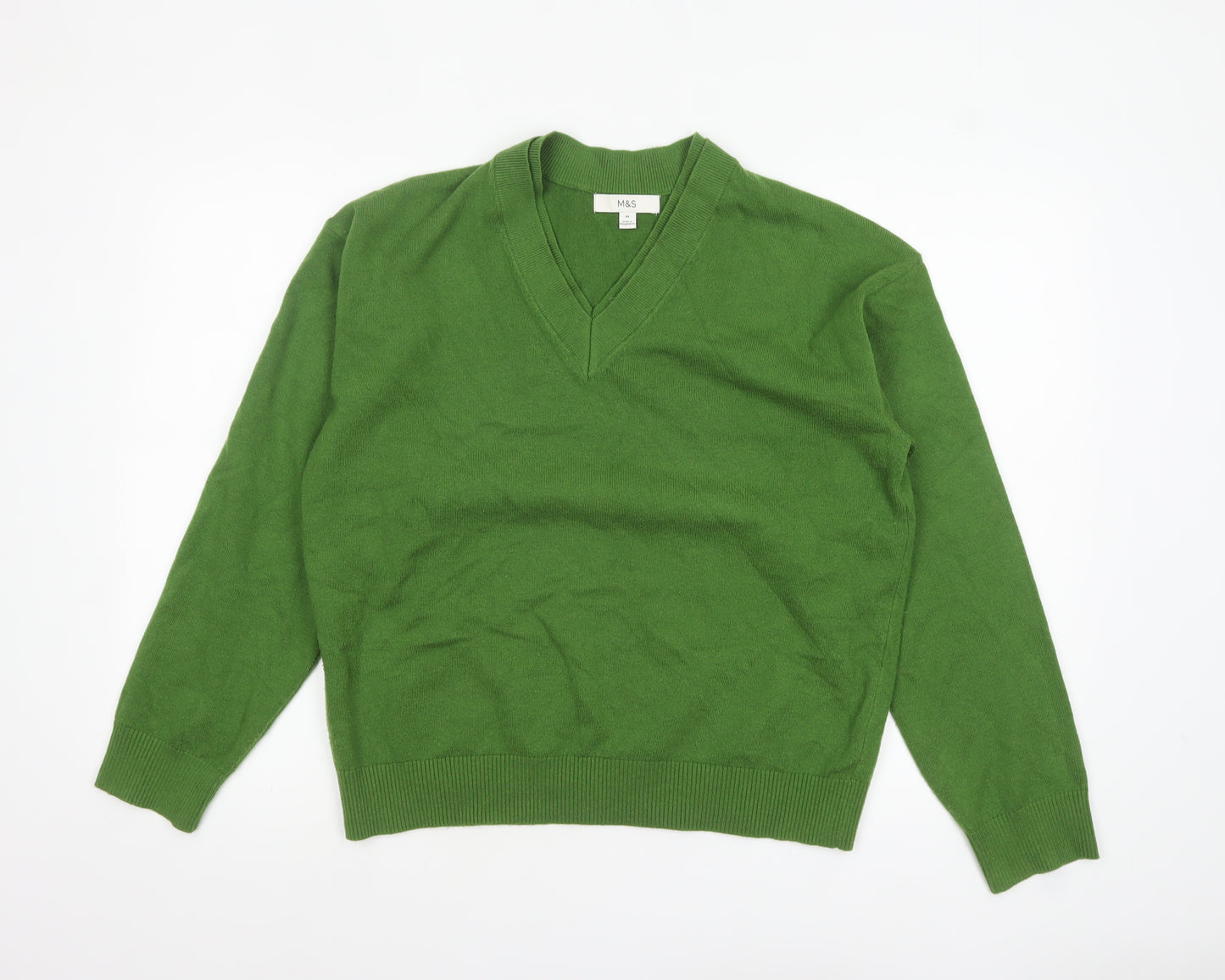 Marks and Spencer Women Green V-Neck Pullover Jumper Size M