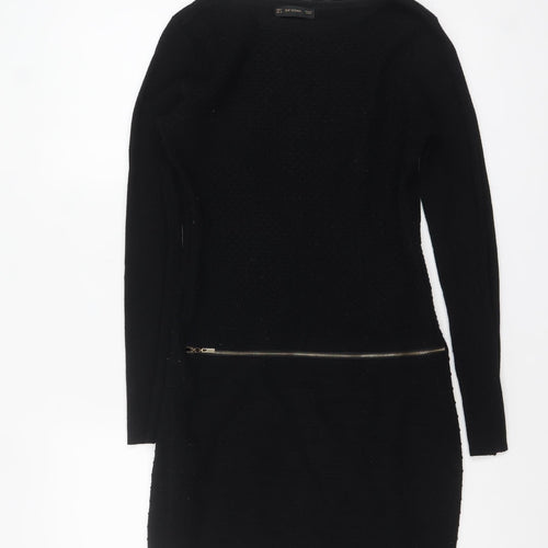 SMF Woman Black Bodycon Knit Long Sleeve Short Dress UK 14