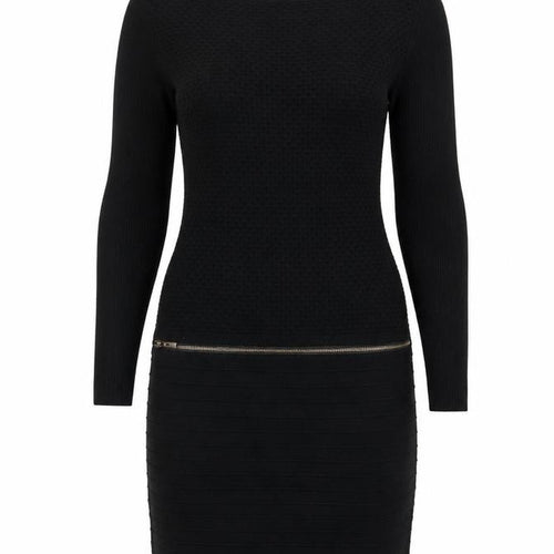 SMF Woman Black Bodycon Knit Long Sleeve Short Dress UK 14