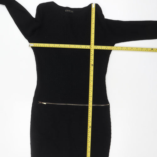 SMF Woman Black Bodycon Knit Long Sleeve Short Dress UK 14