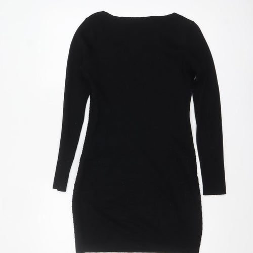 SMF Woman Black Bodycon Knit Long Sleeve Short Dress UK 14
