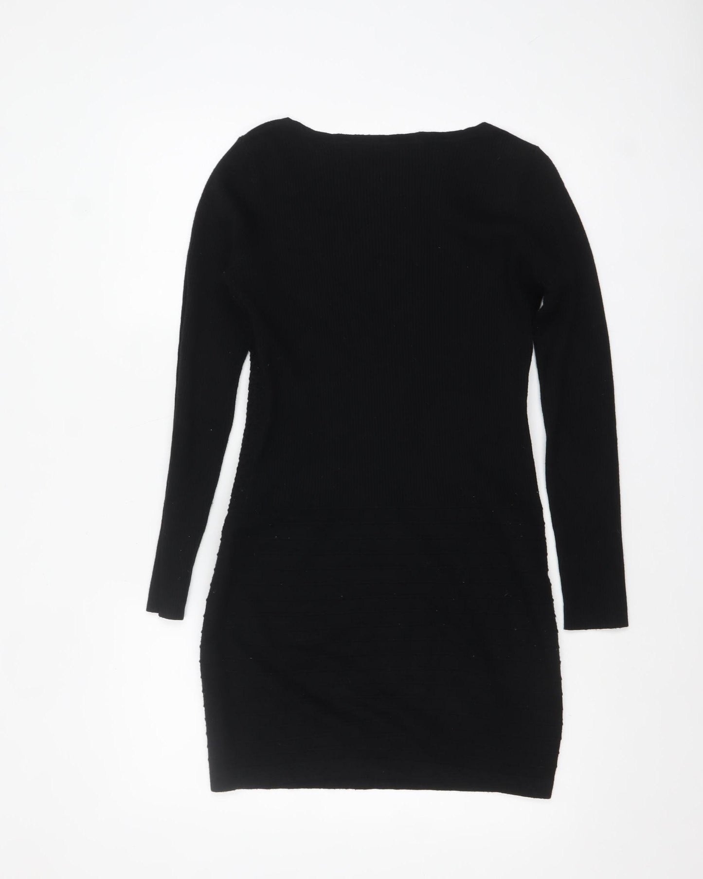 SMF Woman Black Bodycon Knit Long Sleeve Short Dress UK 14