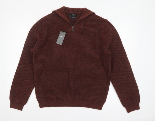 Marks and Spencer Men’s Brown Wool Blend 1/2 Zip Jumper Size L