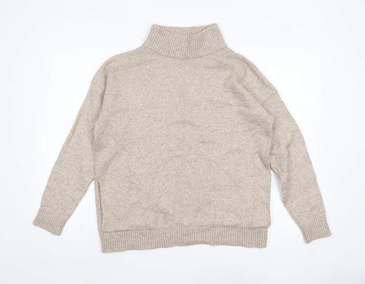 Next Women Beige Roll Neck Knit Jumper Size 14 Regular Fit