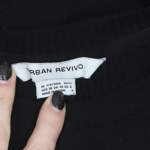Urban Revivo Women's Black Long Sleeve Cropped Jersey Top Size 10